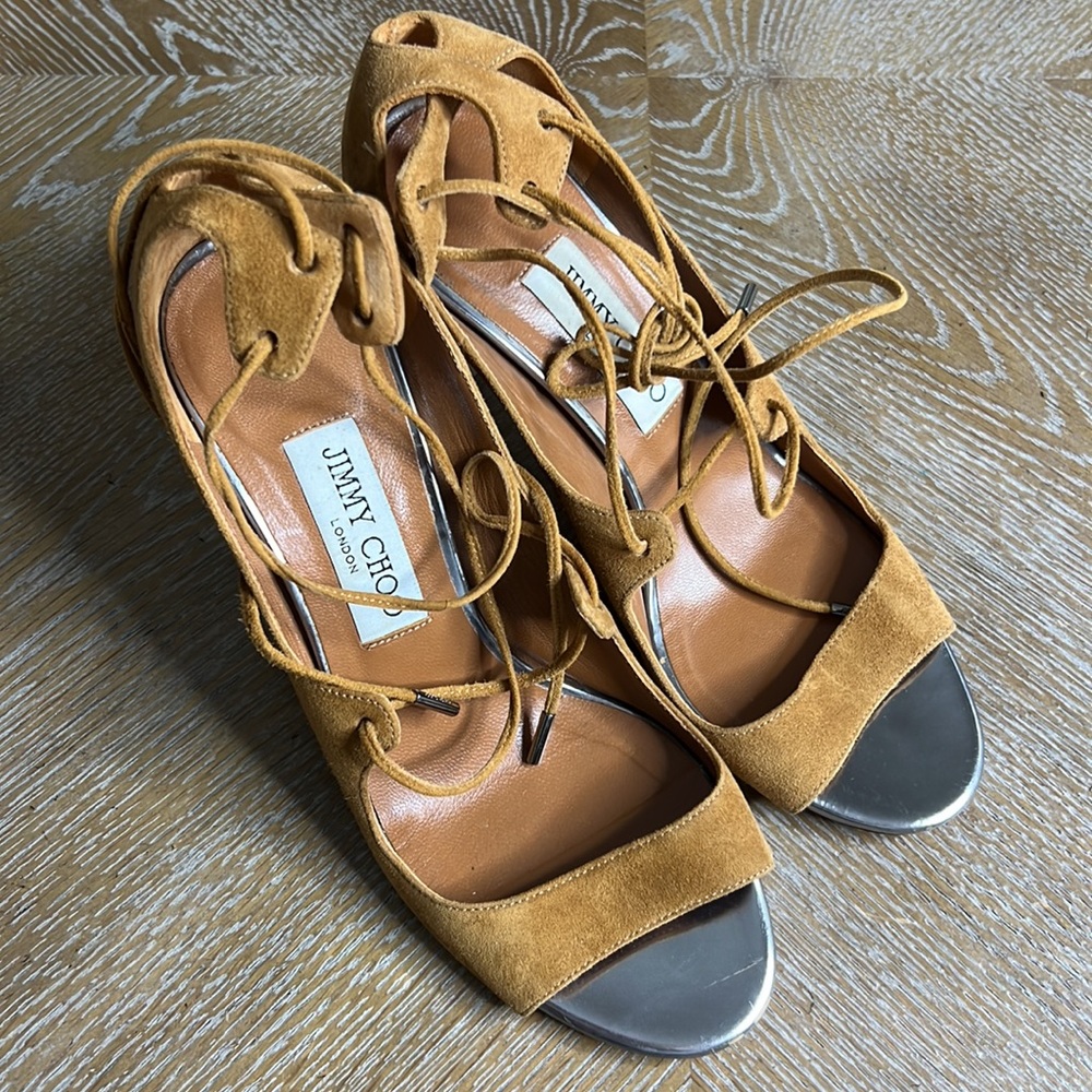 JIMMY CHOO LACE-UP ANKLE TIE HEELS 38